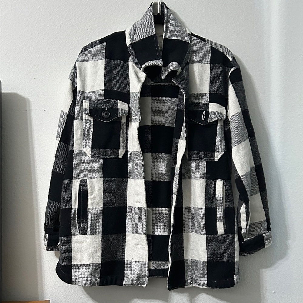 Lucky Brand Black and White Plaid Shirt Jacket